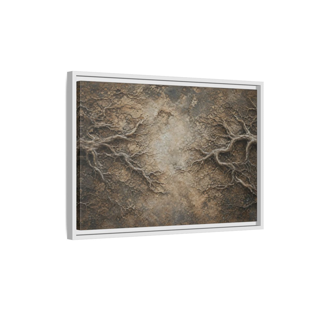 Side Mockup 1. Nature Tree Roots Earthy Brown Texture shown as stretched canvas wall art