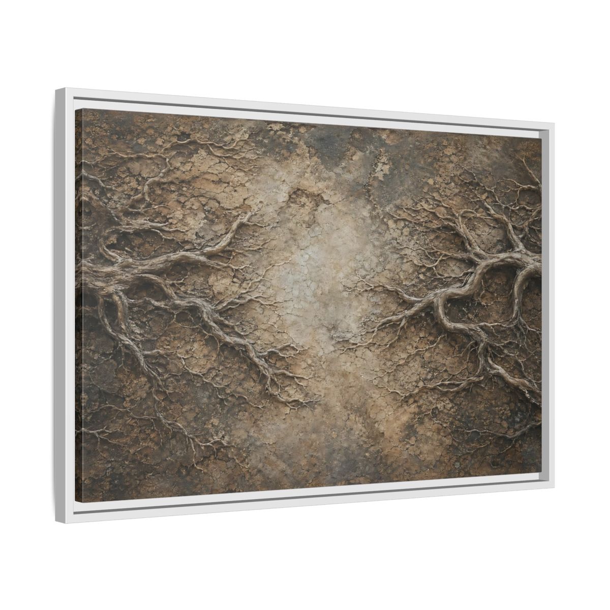 Side Mockup 10. Nature Tree Roots Earthy Brown Texture shown as stretched canvas wall art
