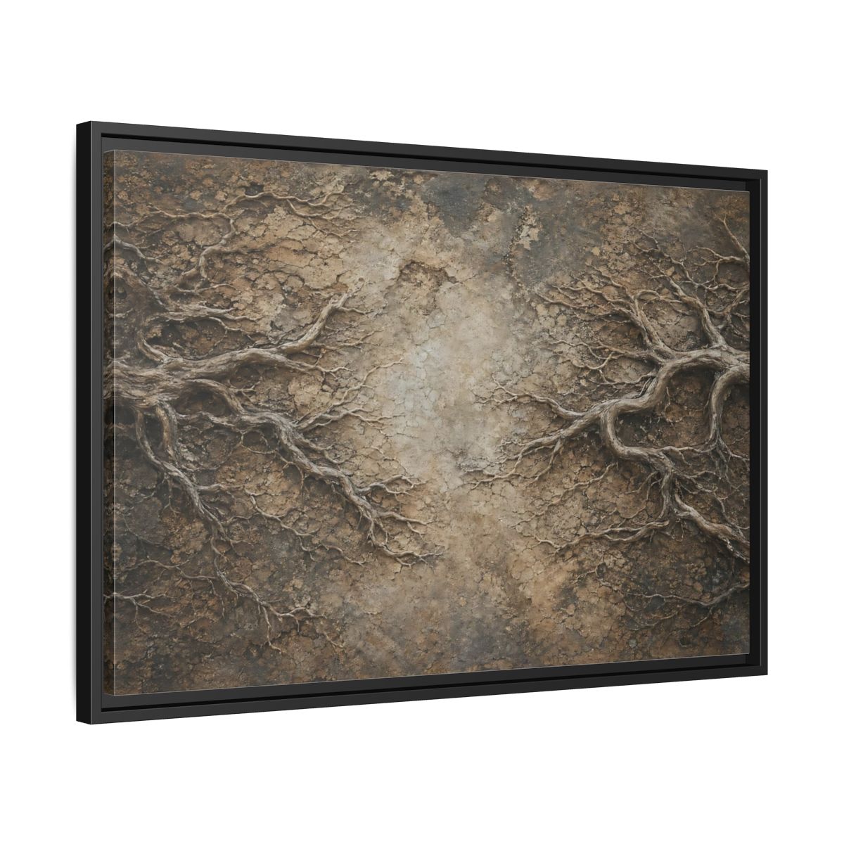 Side Mockup 14. Nature Tree Roots Earthy Brown Texture shown as stretched canvas wall art