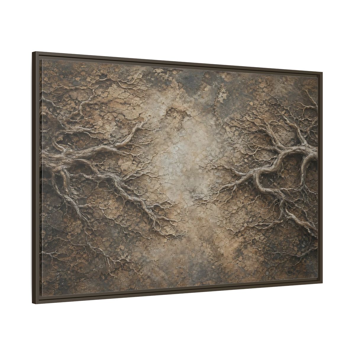 Side Mockup 8. Nature Tree Roots Earthy Brown Texture shown as stretched canvas wall art