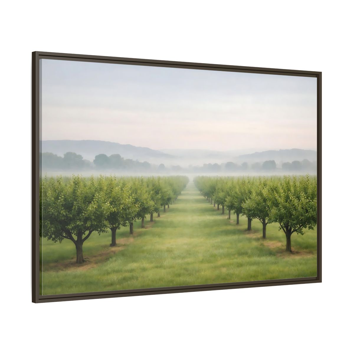 Side Mockup 8. Nature Tree Rows Green And White shown as stretched canvas wall art
