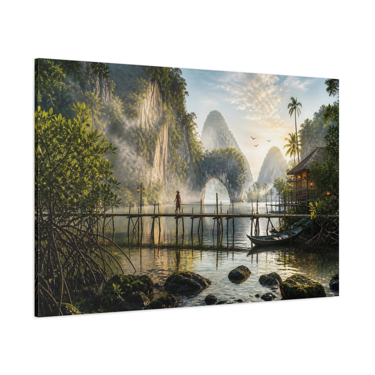 Side Mockup 1. Nature Tropical Bay Tropical Bay Landscape shown as stretched canvas wall art