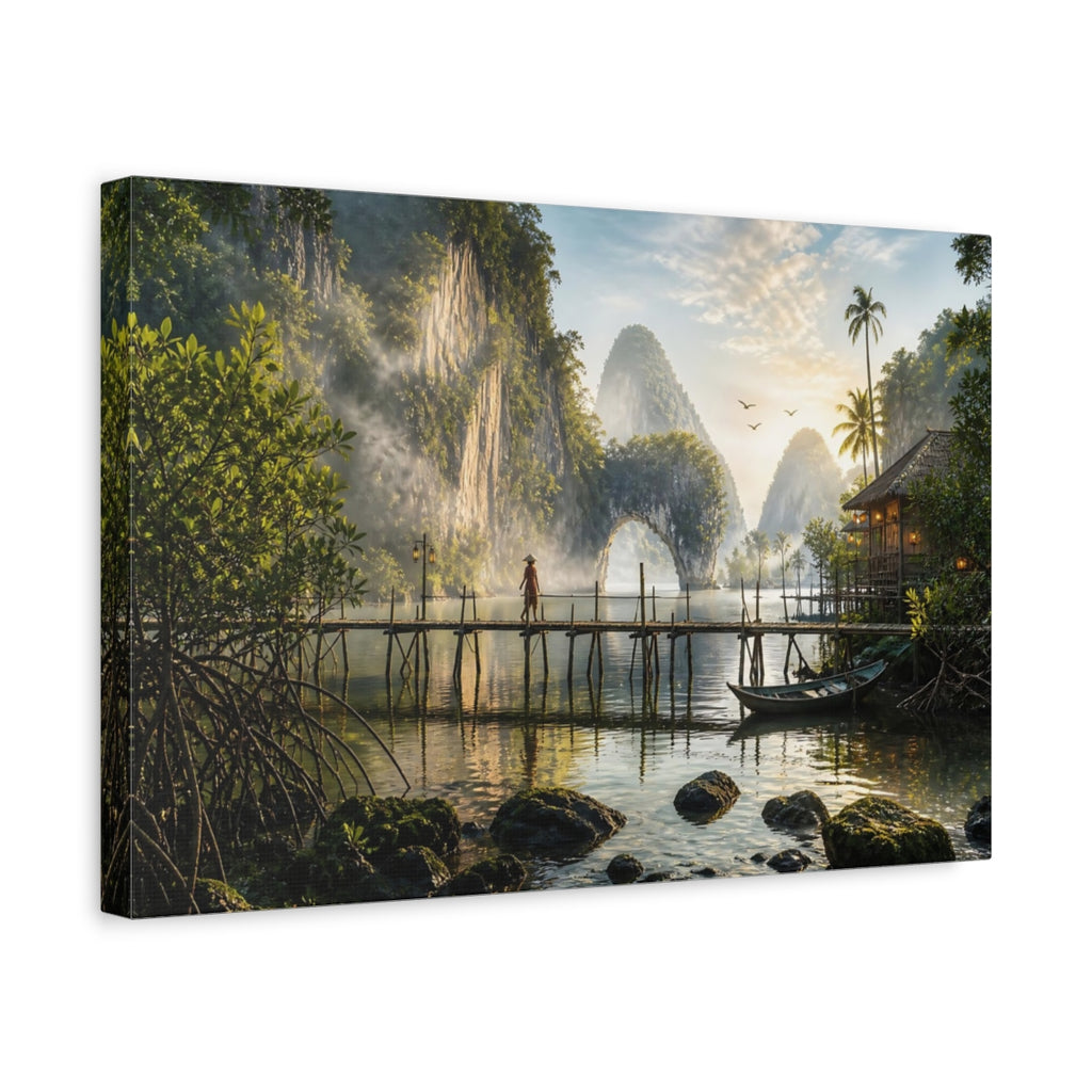 Side Mockup 4. Nature Tropical Bay Tropical Bay Landscape shown as stretched canvas wall art