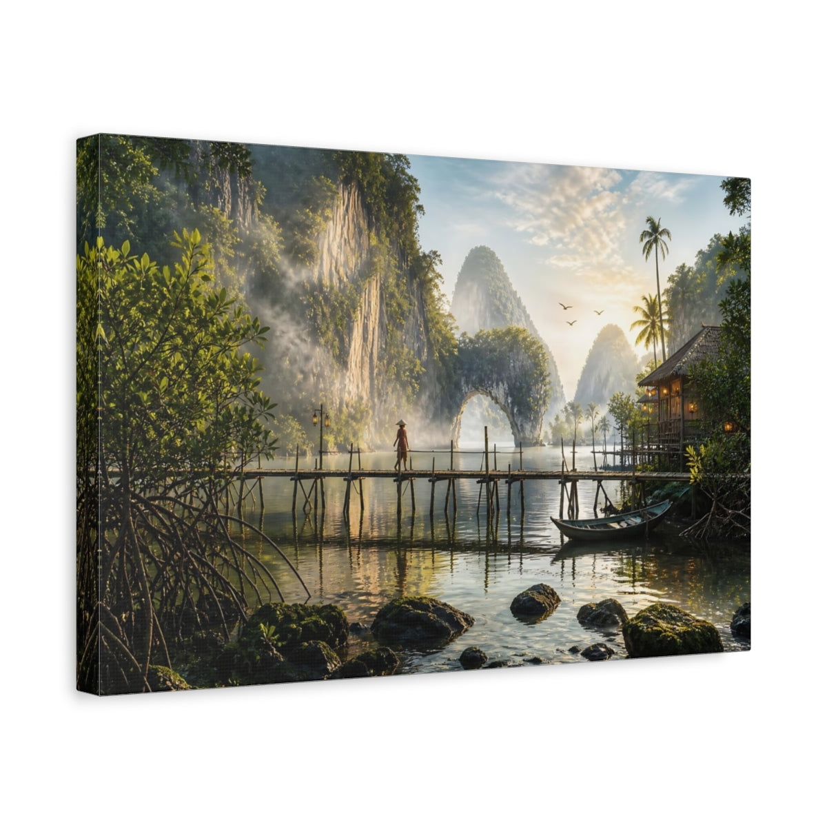 Side Mockup 4. Nature Tropical Bay Tropical Bay Landscape shown as stretched canvas wall art