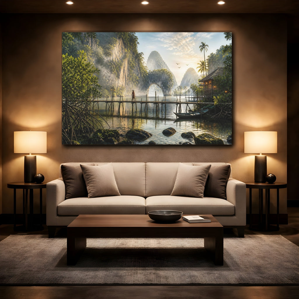 Mockup 2. Nature Tropical Bay Tropical Bay Landscape shown as stretched canvas wall art