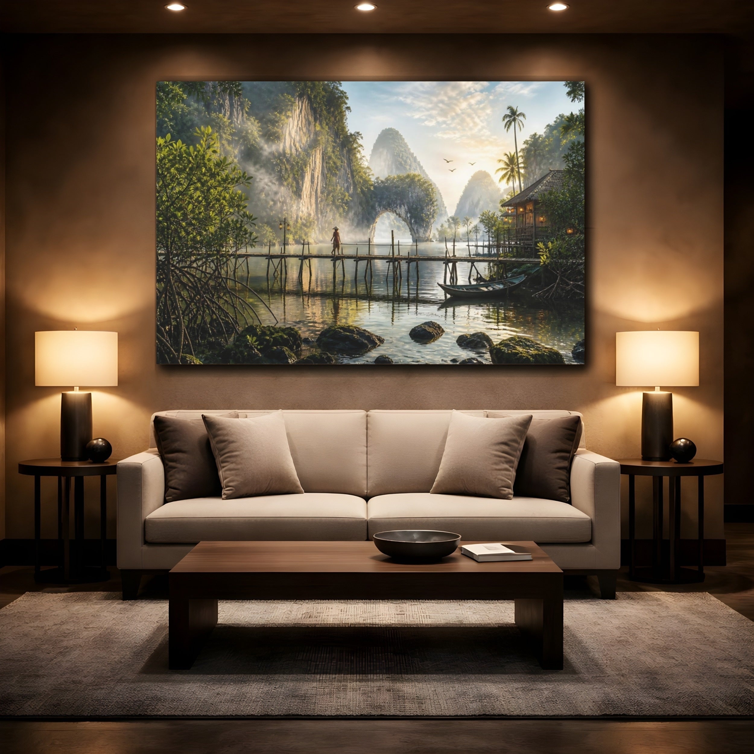 Mockup 2. Nature Tropical Bay Tropical Bay Landscape shown as stretched canvas wall art