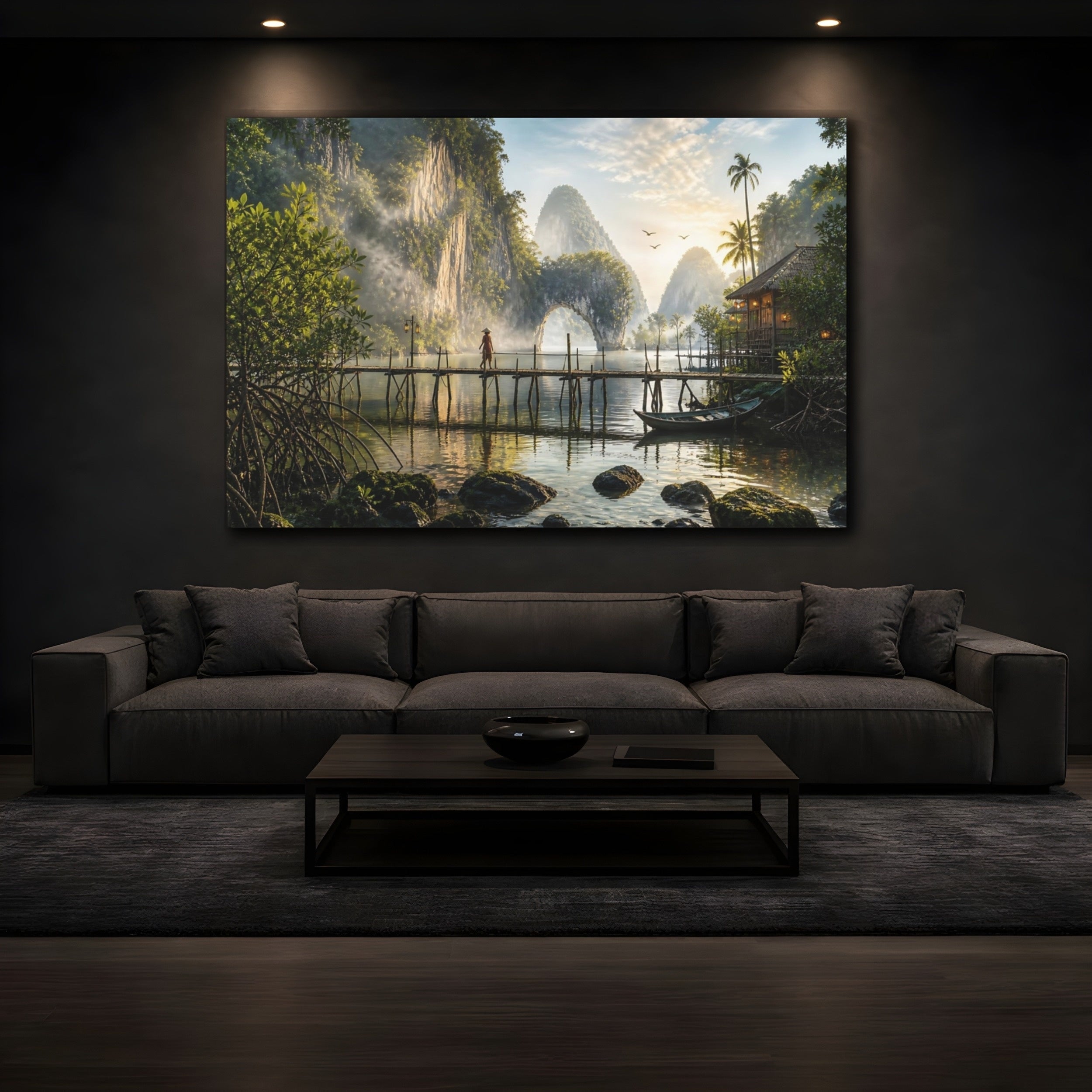 Mockup 3. Nature Tropical Bay Tropical Bay Landscape shown as stretched canvas wall art
