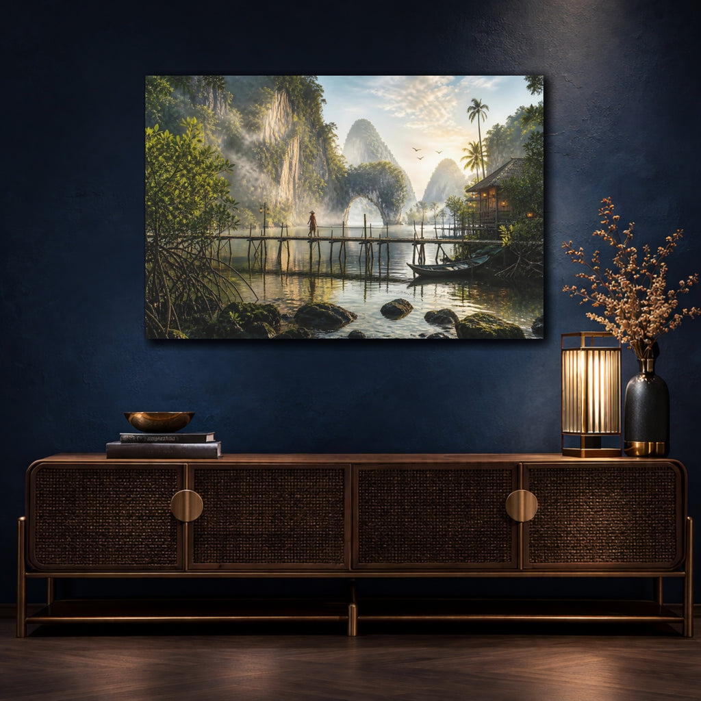 Mockup 4. Nature Tropical Bay Tropical Bay Landscape shown as stretched canvas wall art