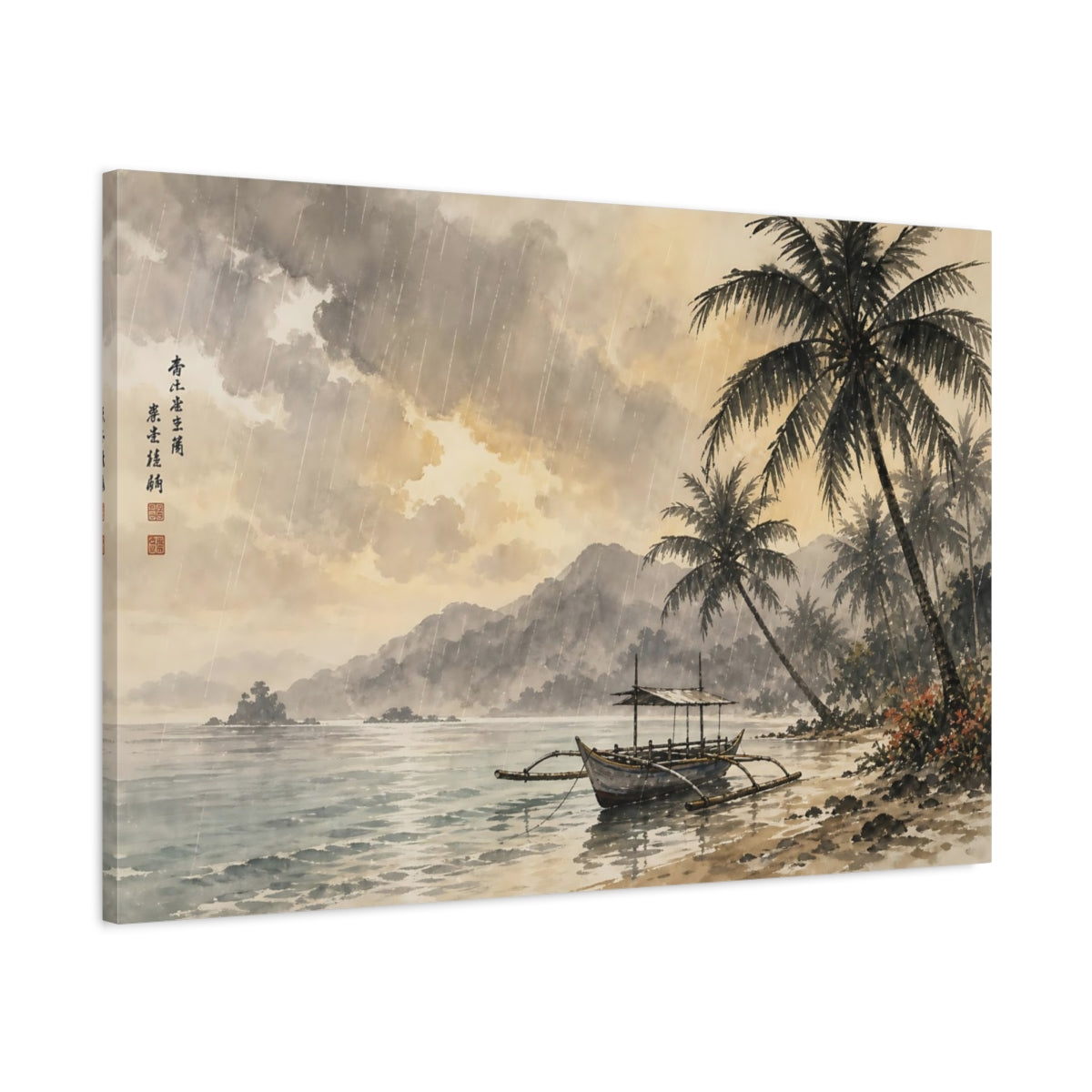 Main Mockup. Nature Tropical Beach Brown And Grey shown as stretched canvas wall art