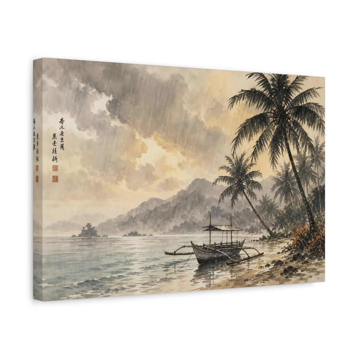 Side Mockup 4. Nature Tropical Beach Brown And Grey shown as stretched canvas wall art