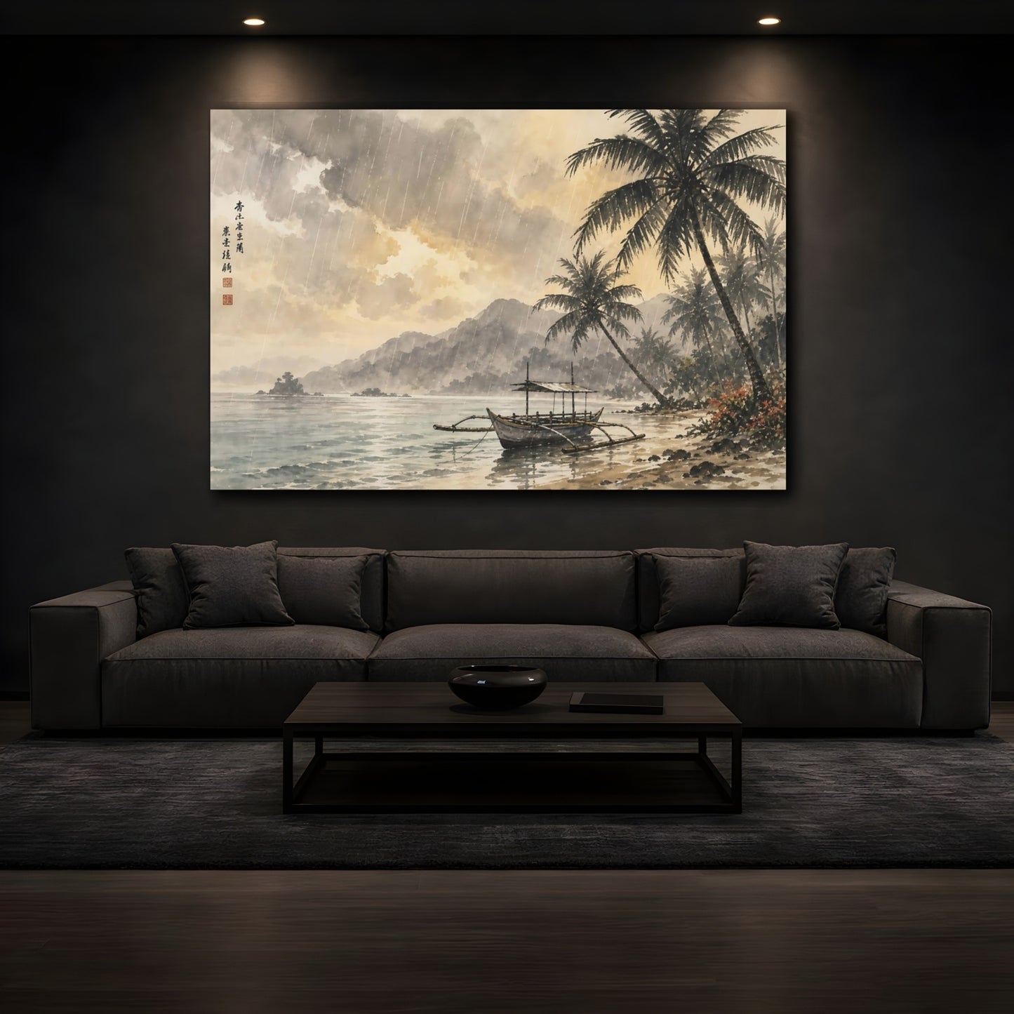 Mockup 3. Nature Tropical Beach Brown And Grey shown as stretched canvas wall art