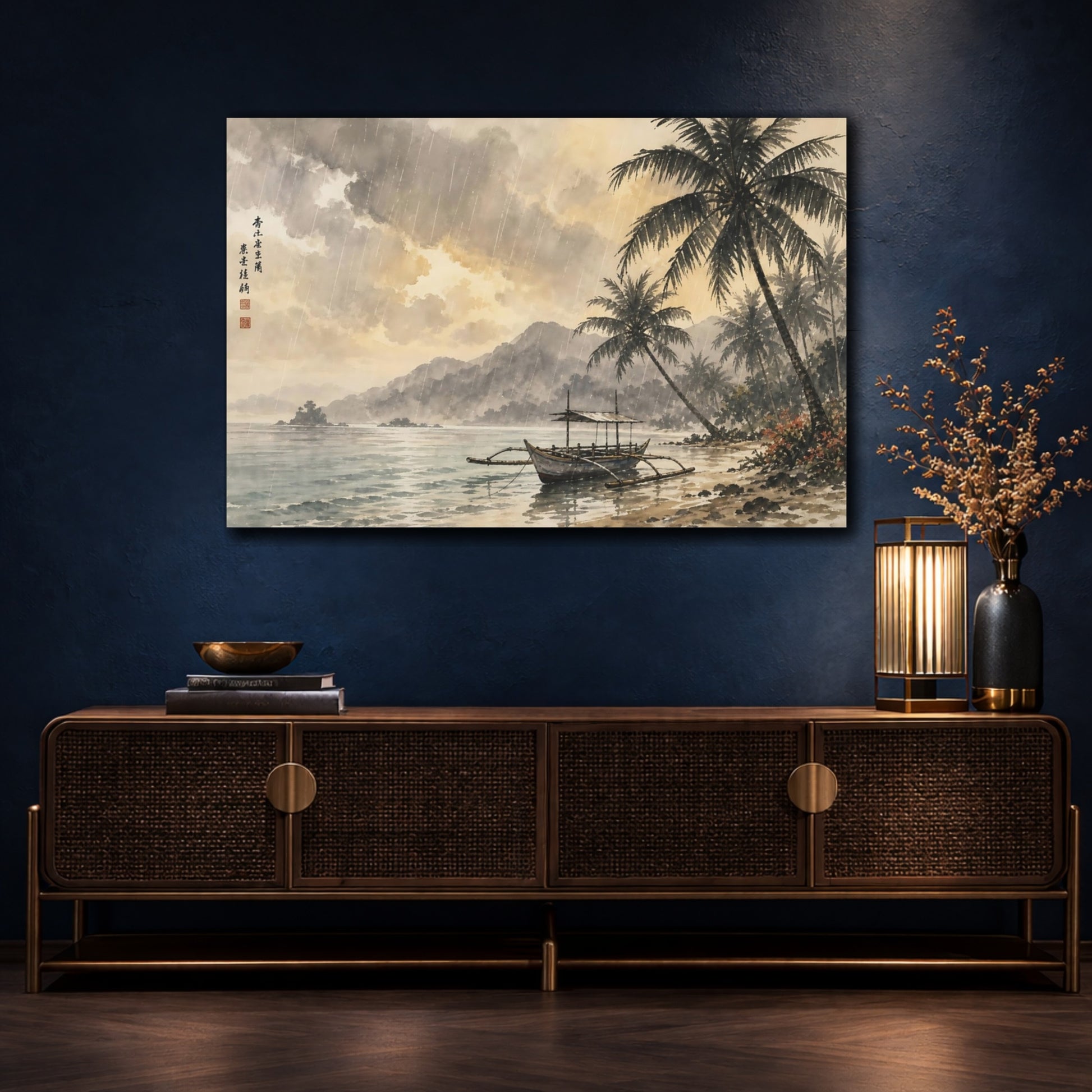 Mockup 4. Nature Tropical Beach Brown And Grey shown as stretched canvas wall art