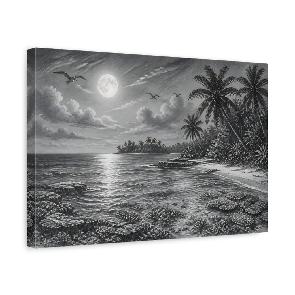 Side Mockup 4. Nature Tropical Beach Monochrome Tropical shown as stretched canvas wall art
