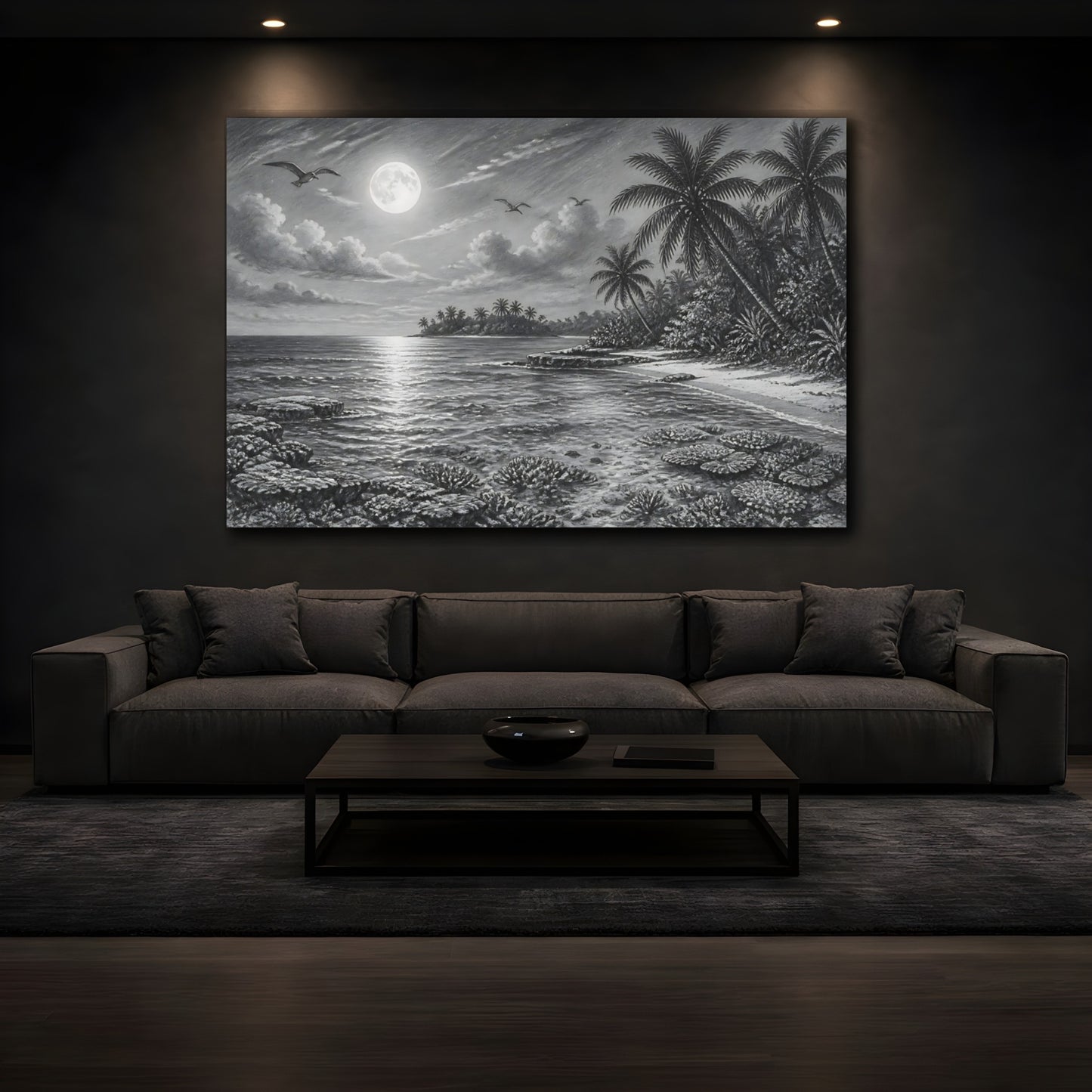 Mockup 3. Nature Tropical Beach Monochrome Tropical shown as stretched canvas wall art