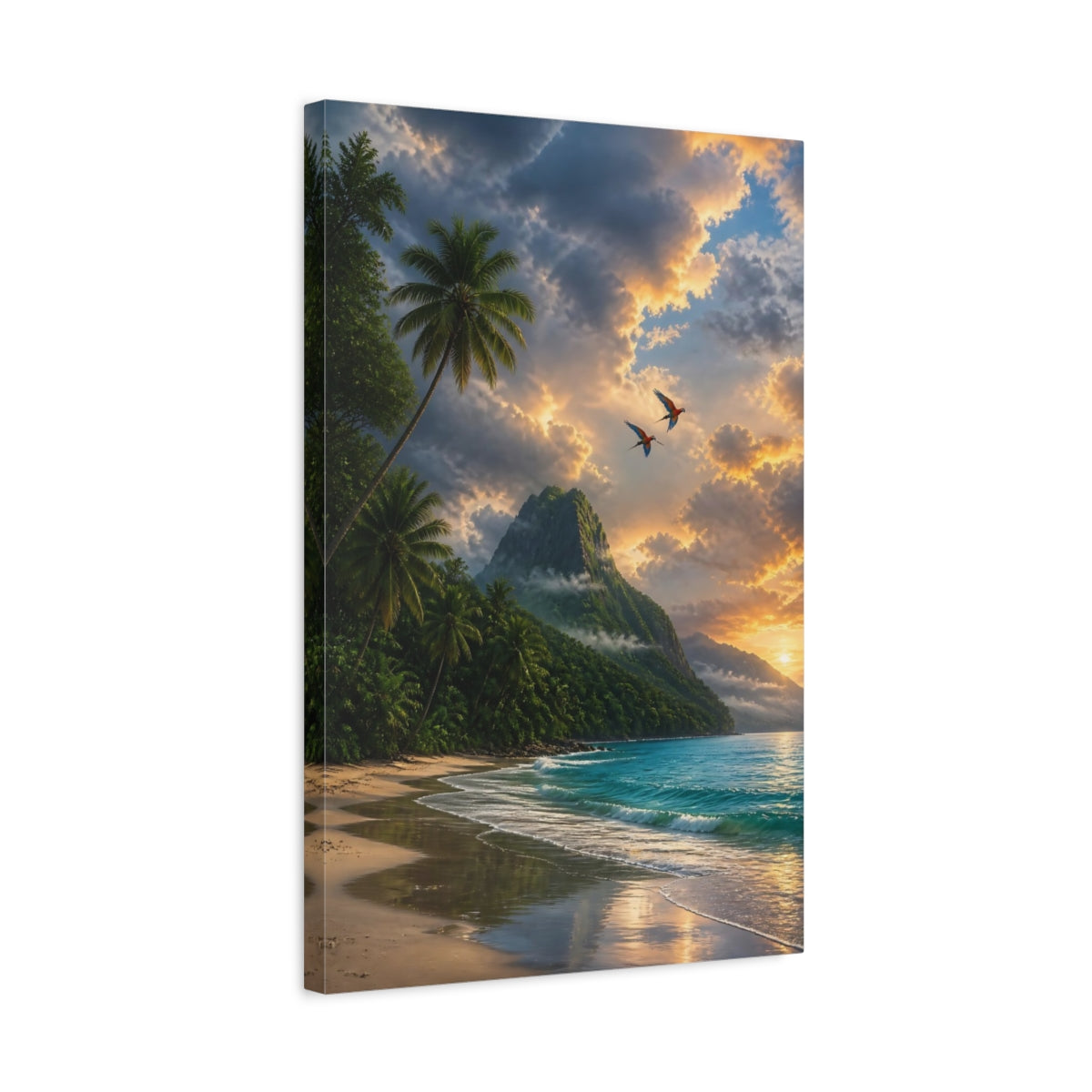 Side Mockup 3. Nature Tropical Beach Tropical Sunset shown as stretched canvas wall art