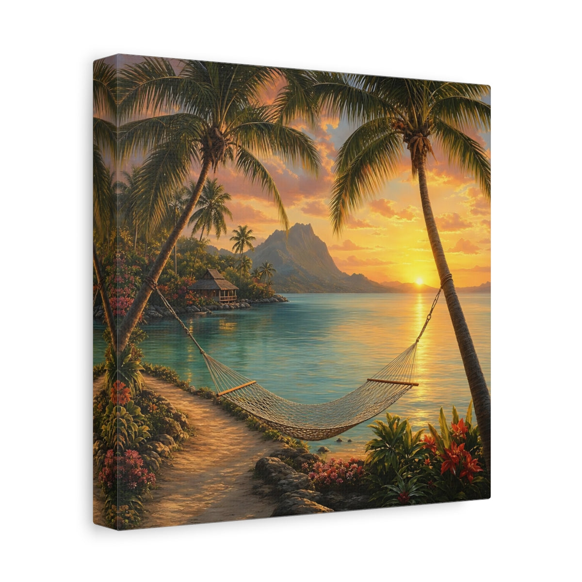 Side Mockup 9. Nature Tropical Beach Tropical Sunset shown as stretched canvas wall art