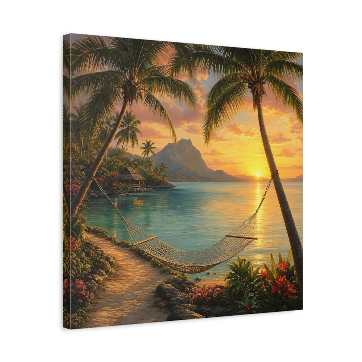 Side Mockup 5. Nature Tropical Beach Tropical Sunset shown as stretched canvas wall art