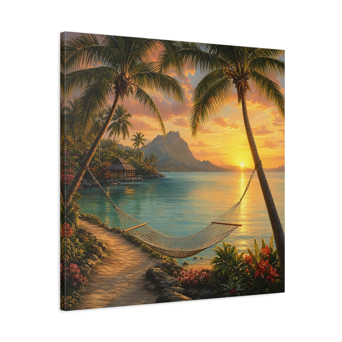 Side Mockup 3. Nature Tropical Beach Tropical Sunset shown as stretched canvas wall art