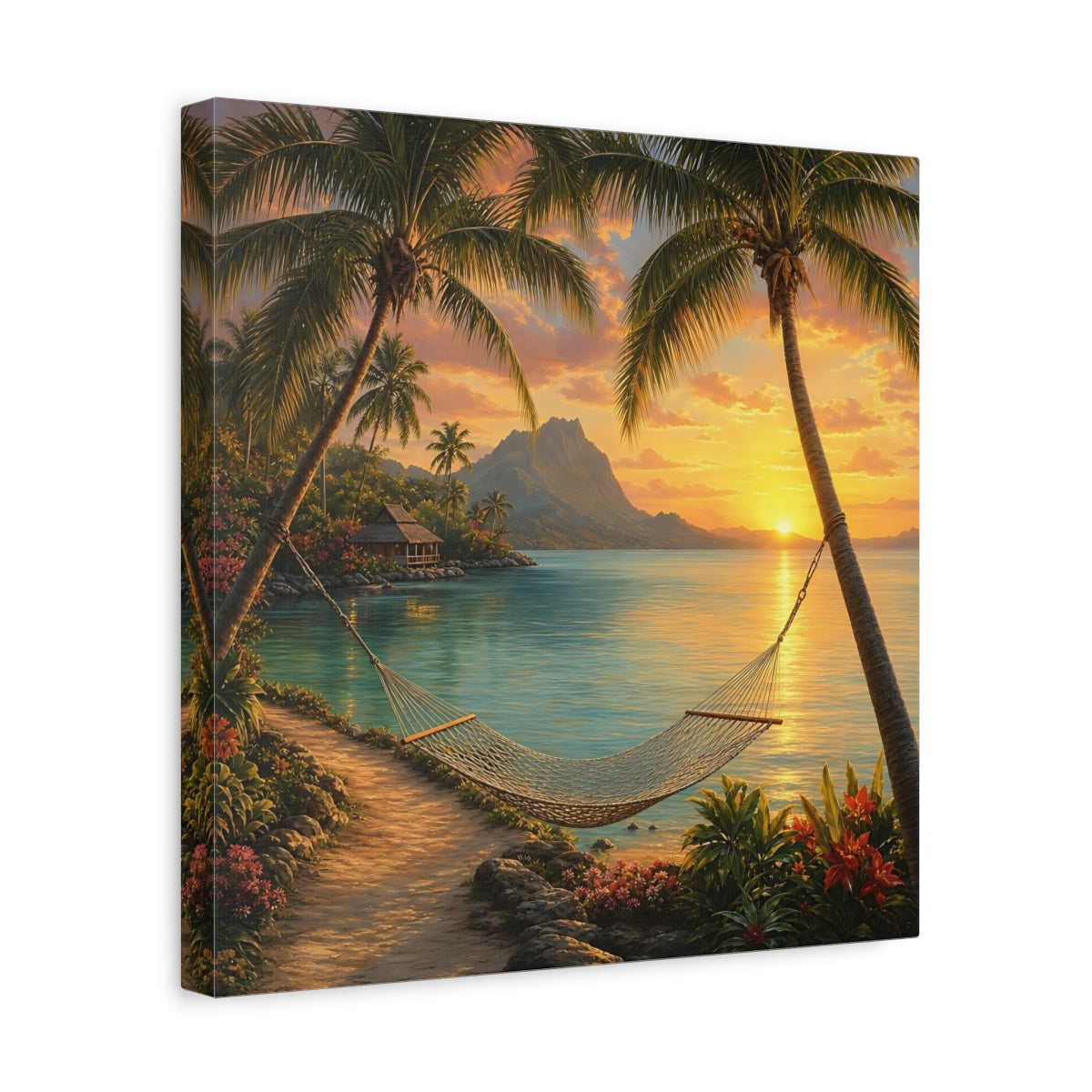 Side Mockup 7. Nature Tropical Beach Tropical Sunset shown as stretched canvas wall art