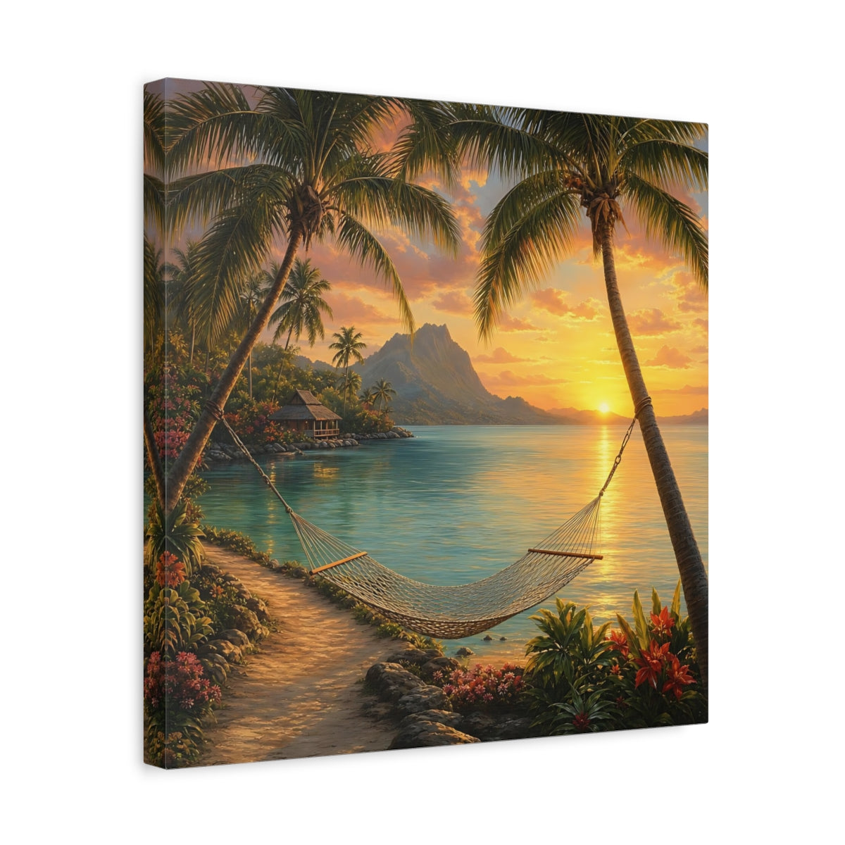 Side Mockup 6. Nature Tropical Beach Tropical Sunset shown as stretched canvas wall art