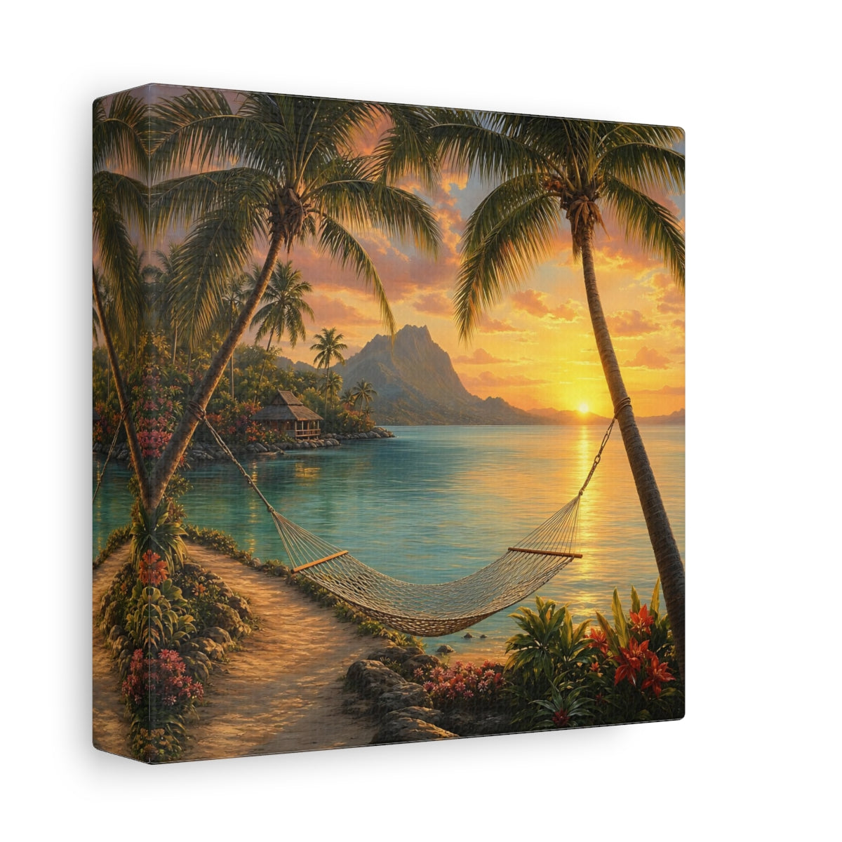 Side Mockup 2. Nature Tropical Beach Tropical Sunset shown as stretched canvas wall art