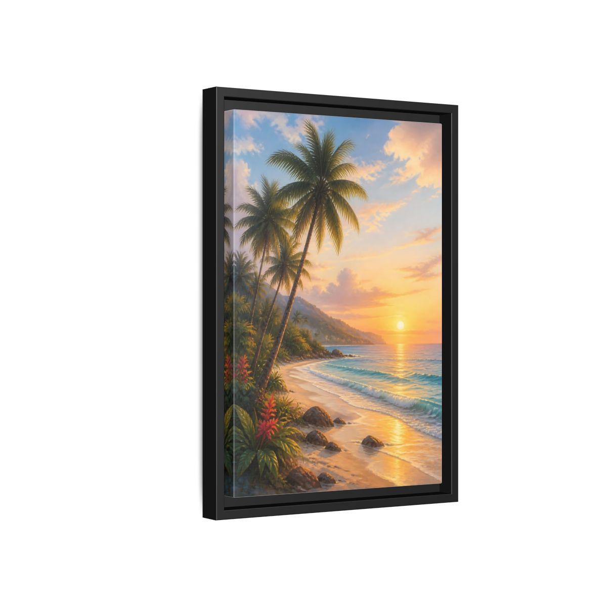 Side Mockup 6. Nature Tropical Beach Tropical Sunset shown as stretched canvas wall art