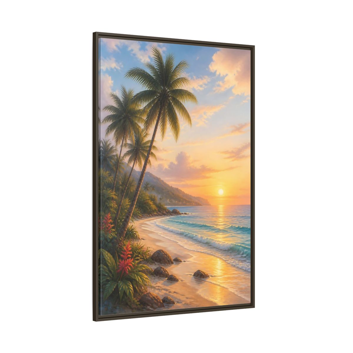 Side Mockup 8. Nature Tropical Beach Tropical Sunset shown as stretched canvas wall art