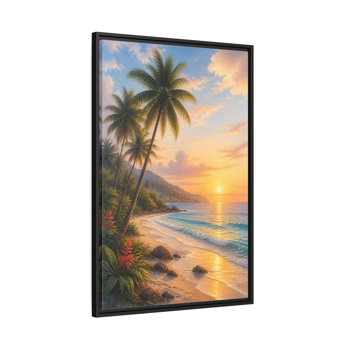 Side Mockup 13. Nature Tropical Beach Tropical Sunset shown as stretched canvas wall art
