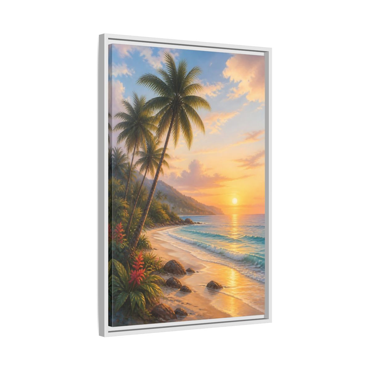 Side Mockup 10. Nature Tropical Beach Tropical Sunset shown as stretched canvas wall art