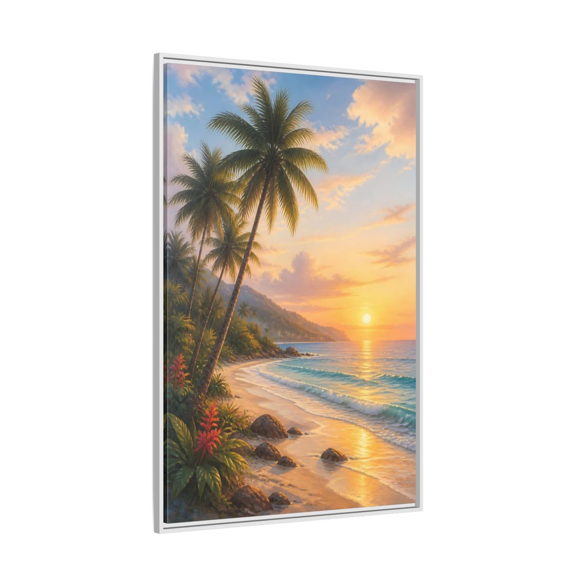 Side Mockup 7. Nature Tropical Beach Tropical Sunset shown as stretched canvas wall art