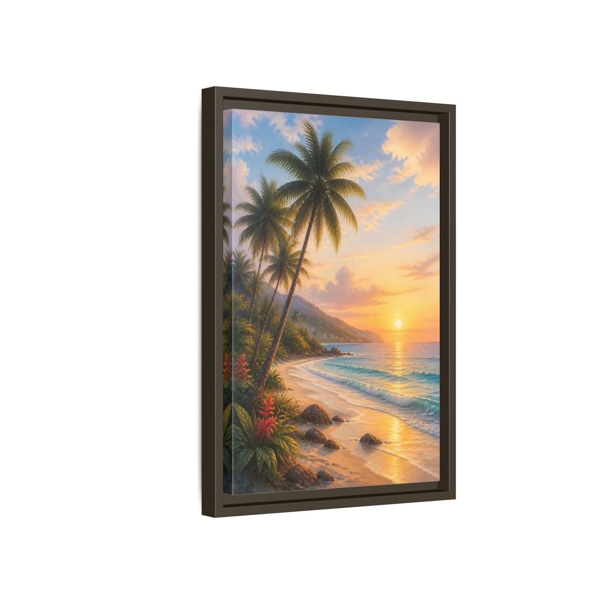 Side Mockup 5. Nature Tropical Beach Tropical Sunset shown as stretched canvas wall art