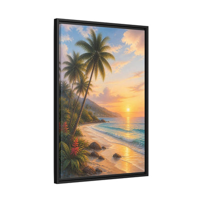 Side Mockup 14. Nature Tropical Beach Tropical Sunset shown as stretched canvas wall art
