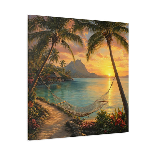 Main Mockup. Nature Tropical Beach Tropical Sunset shown as stretched canvas wall art