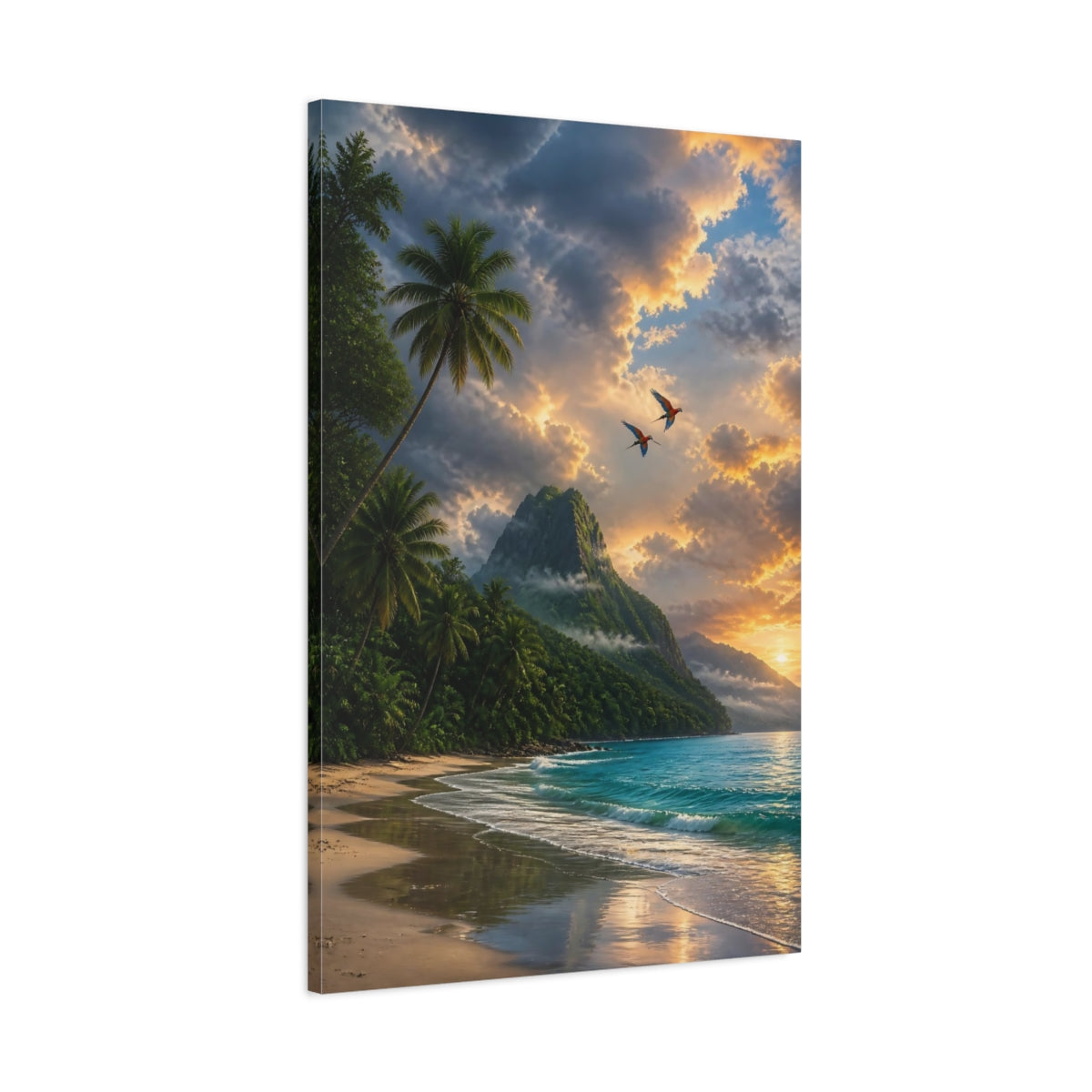 Main Mockup. Nature Tropical Beach Tropical Sunset shown as stretched canvas wall art