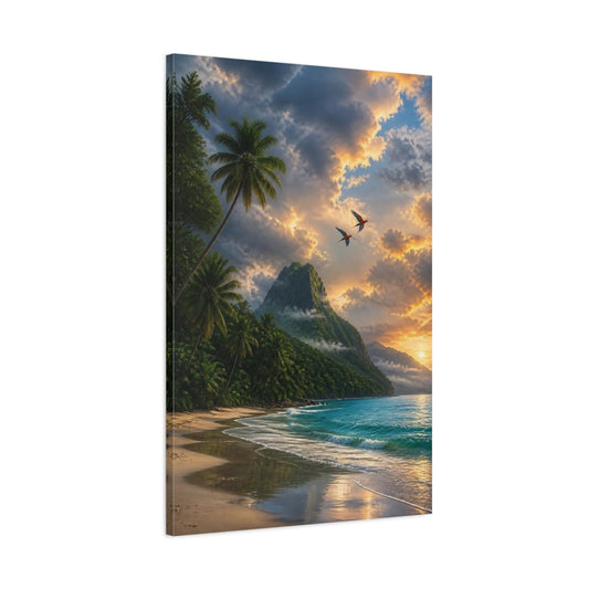 Main Mockup. Nature Tropical Beach Tropical Sunset shown as stretched canvas wall art