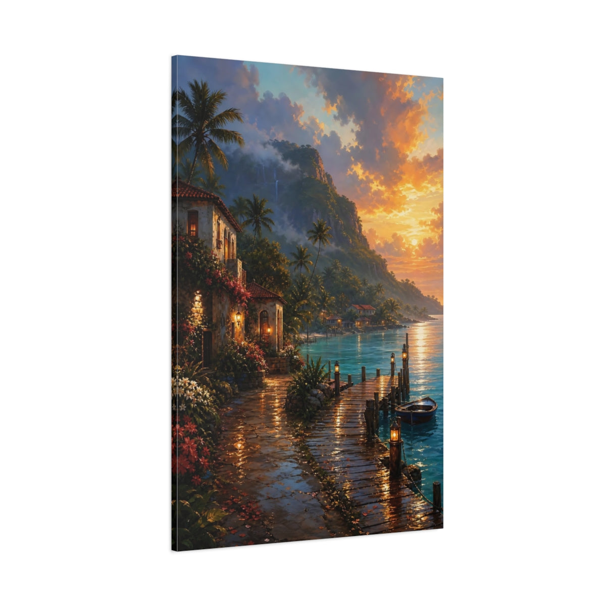 Side Mockup 1. Nature Tropical Coast Tropical Sunset shown as stretched canvas wall art