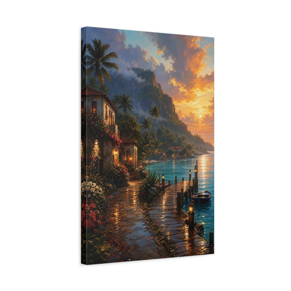 Side Mockup 3. Nature Tropical Coast Tropical Sunset shown as stretched canvas wall art