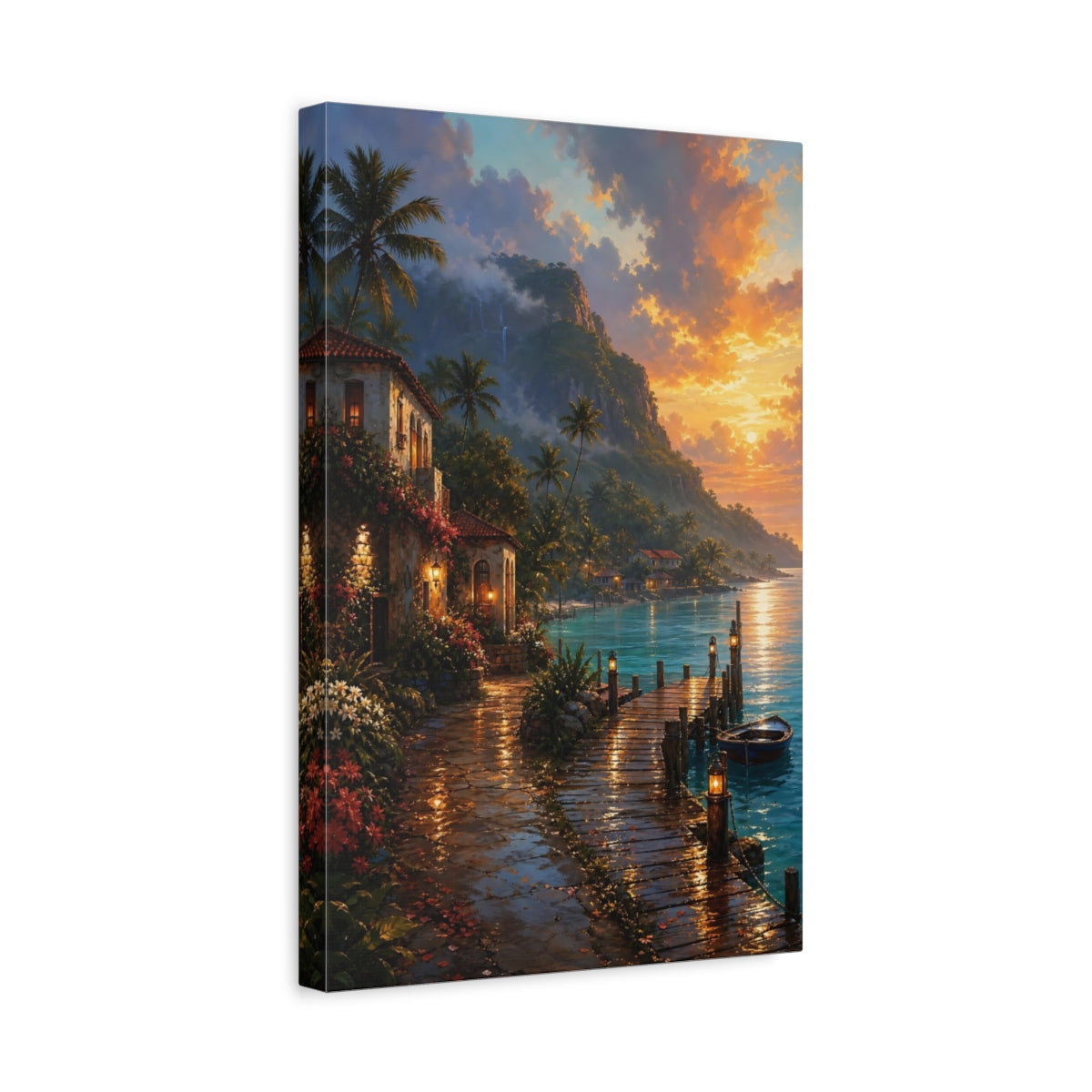 Side Mockup 4. Nature Tropical Coast Tropical Sunset shown as stretched canvas wall art