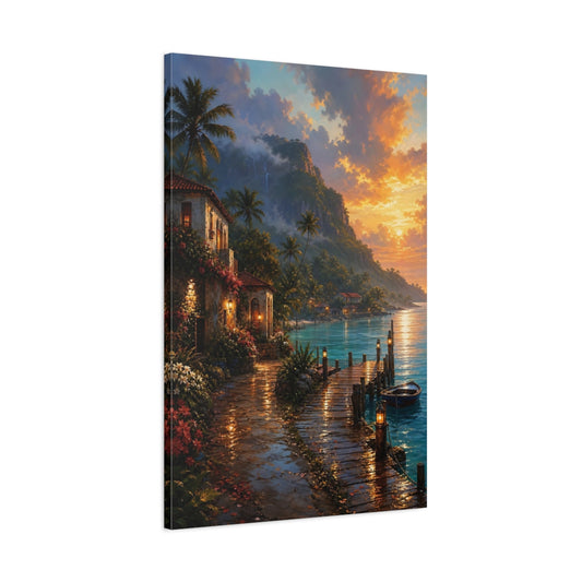 Main Mockup. Nature Tropical Coast Tropical Sunset shown as stretched canvas wall art