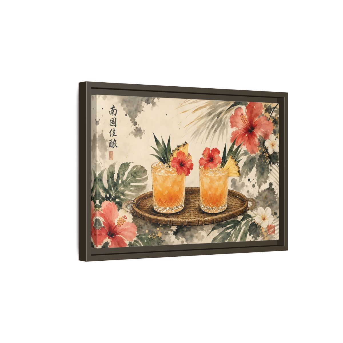 Side Mockup 5. Nature Tropical Drinks Tropical Drinks Orange shown as stretched canvas wall art