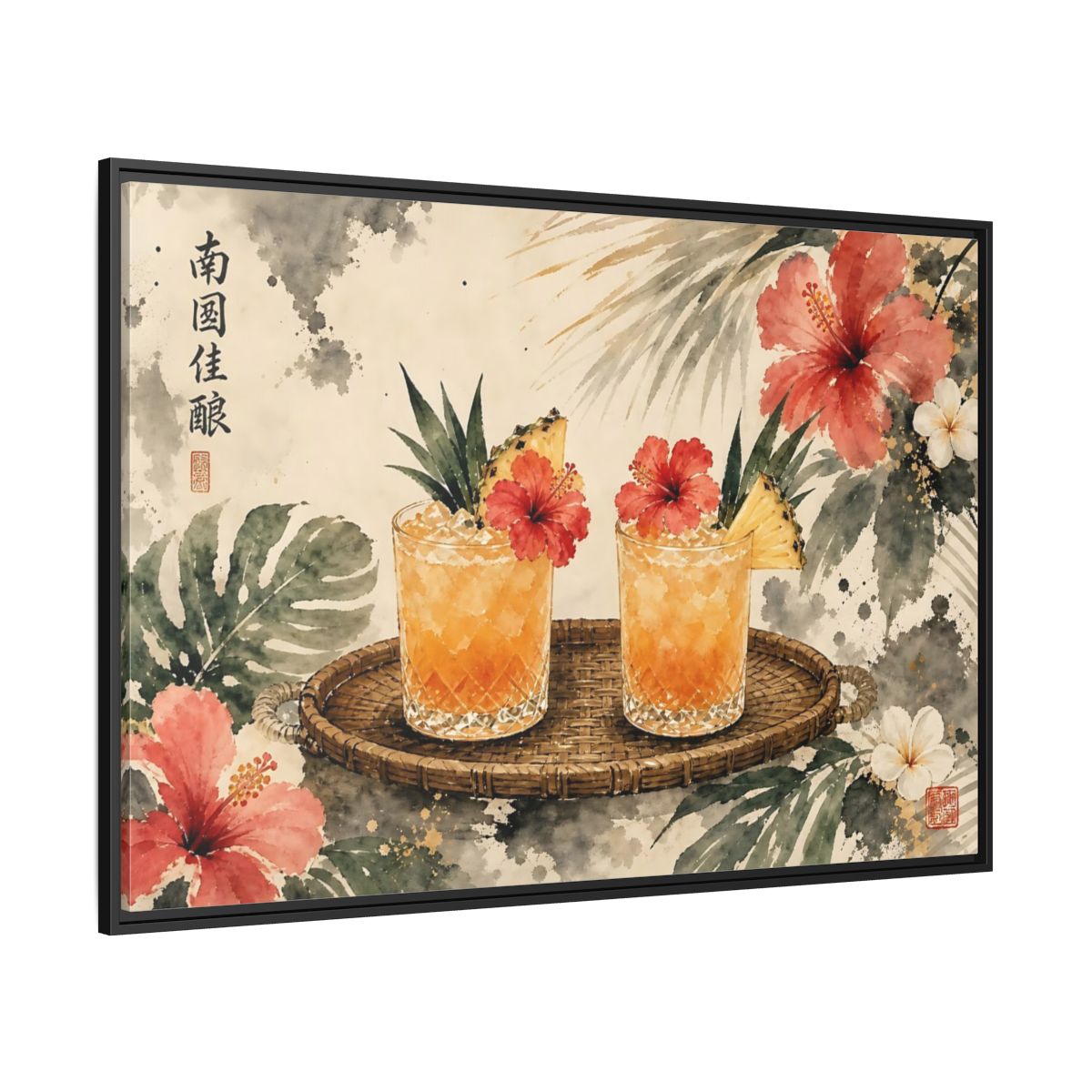 Side Mockup 12. Nature Tropical Drinks Tropical Drinks Orange shown as stretched canvas wall art
