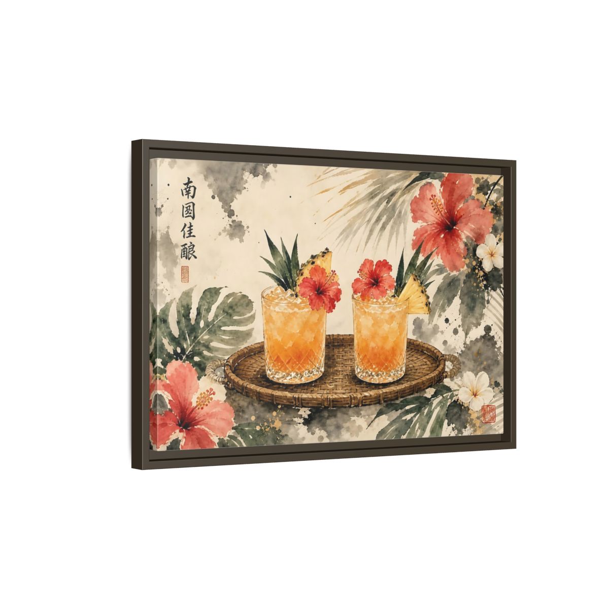 Side Mockup 2. Nature Tropical Drinks Tropical Drinks Orange shown as stretched canvas wall art