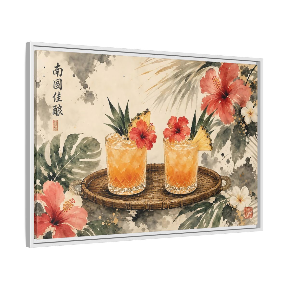 Side Mockup 9. Nature Tropical Drinks Tropical Drinks Orange shown as stretched canvas wall art
