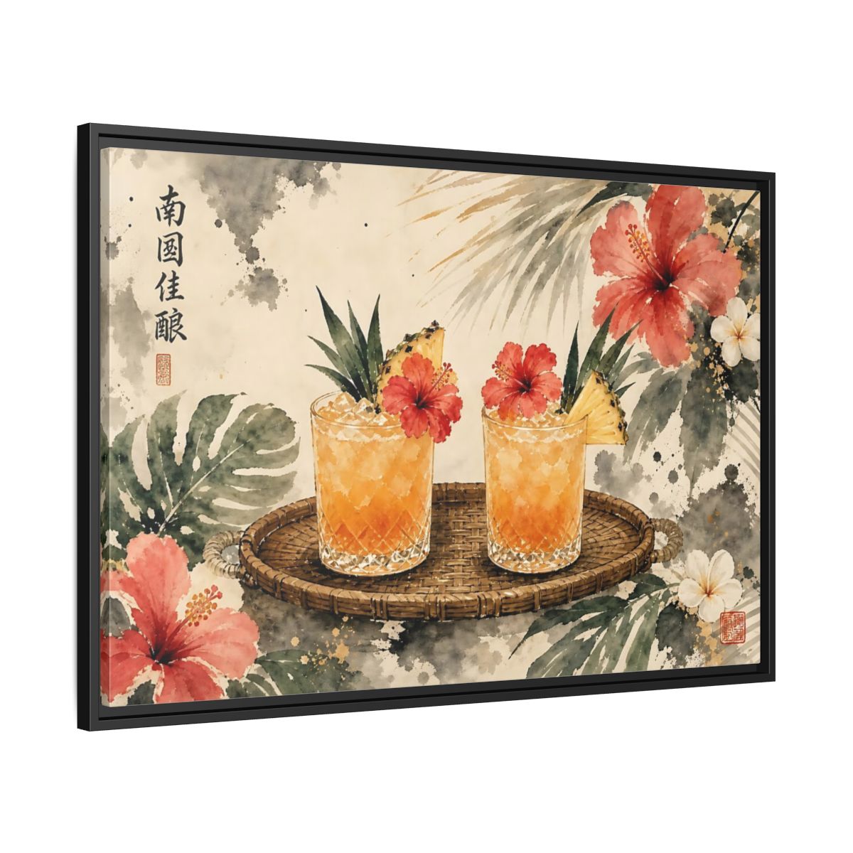 Side Mockup 13. Nature Tropical Drinks Tropical Drinks Orange shown as stretched canvas wall art