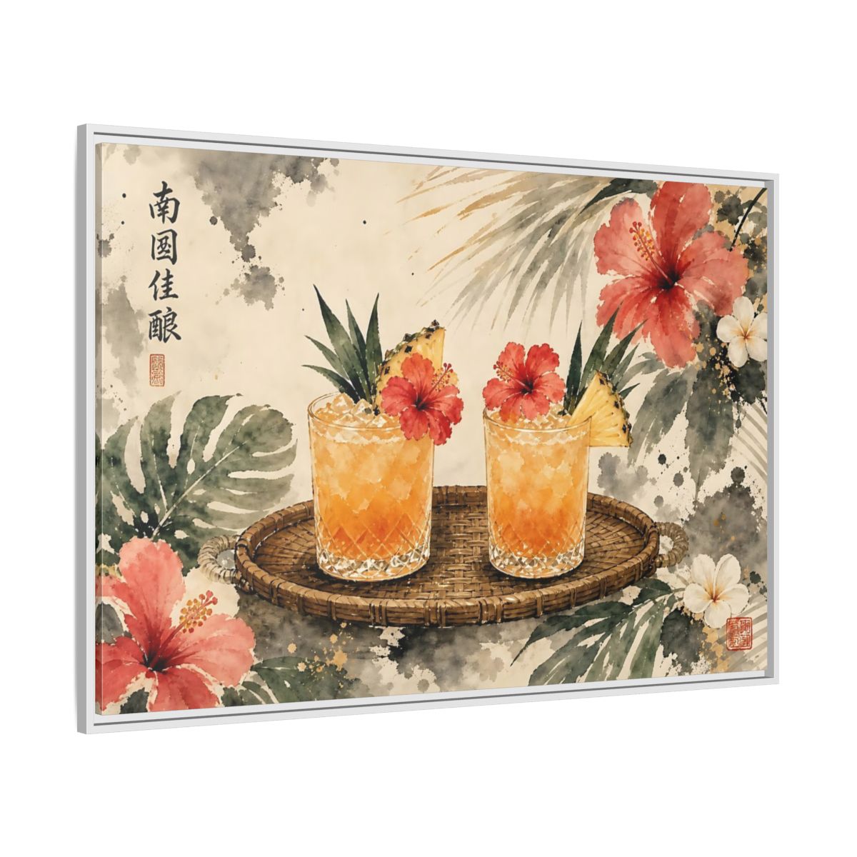 Side Mockup 7. Nature Tropical Drinks Tropical Drinks Orange shown as stretched canvas wall art