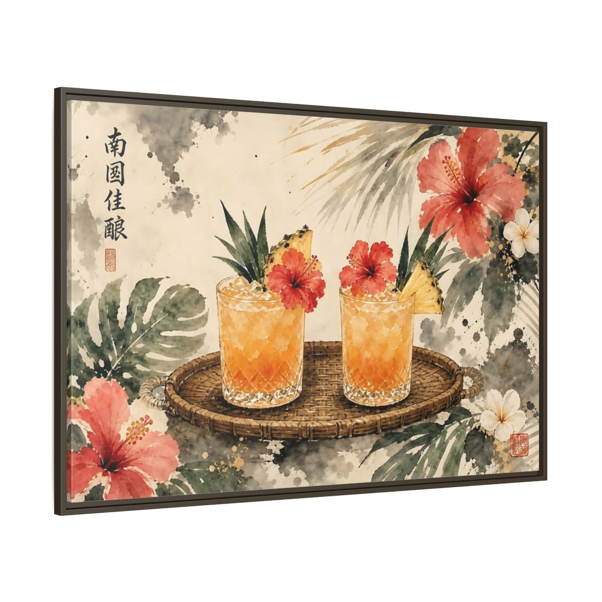 Side Mockup 8. Nature Tropical Drinks Tropical Drinks Orange shown as stretched canvas wall art