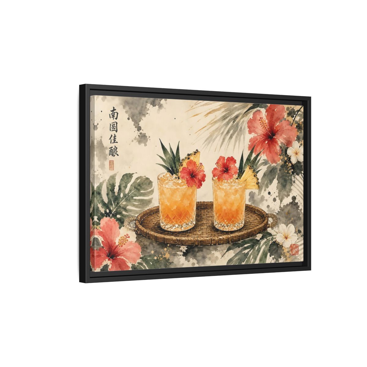 Side Mockup 3. Nature Tropical Drinks Tropical Drinks Orange shown as stretched canvas wall art