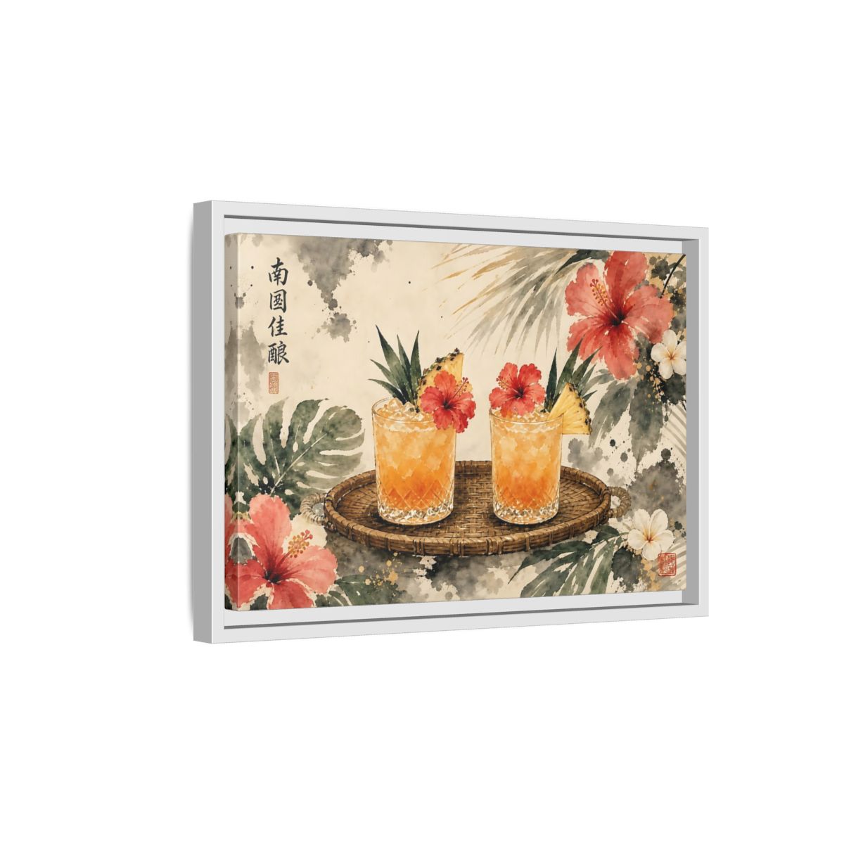 Side Mockup 4. Nature Tropical Drinks Tropical Drinks Orange shown as stretched canvas wall art