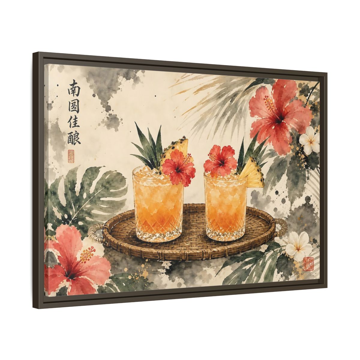 Side Mockup 11. Nature Tropical Drinks Tropical Drinks Orange shown as stretched canvas wall art