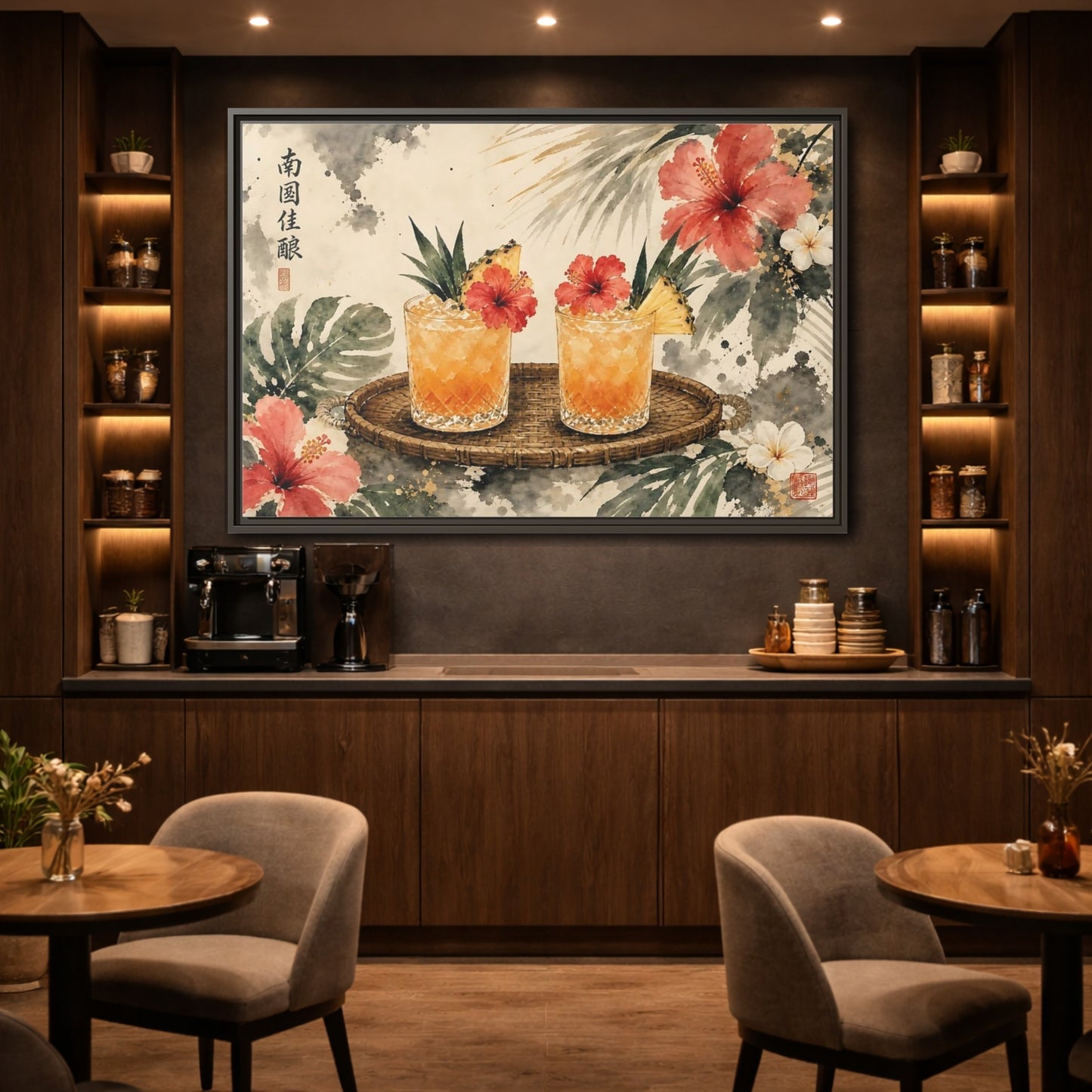 Mockup 2. Nature Tropical Drinks Tropical Drinks Orange shown as stretched canvas wall art